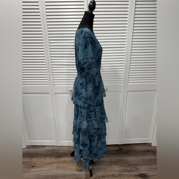 NWT 💙 ADOR Navy Floral Chiffon Elastic Waist Dress #15814645 Size Large - Picture 9 of 15